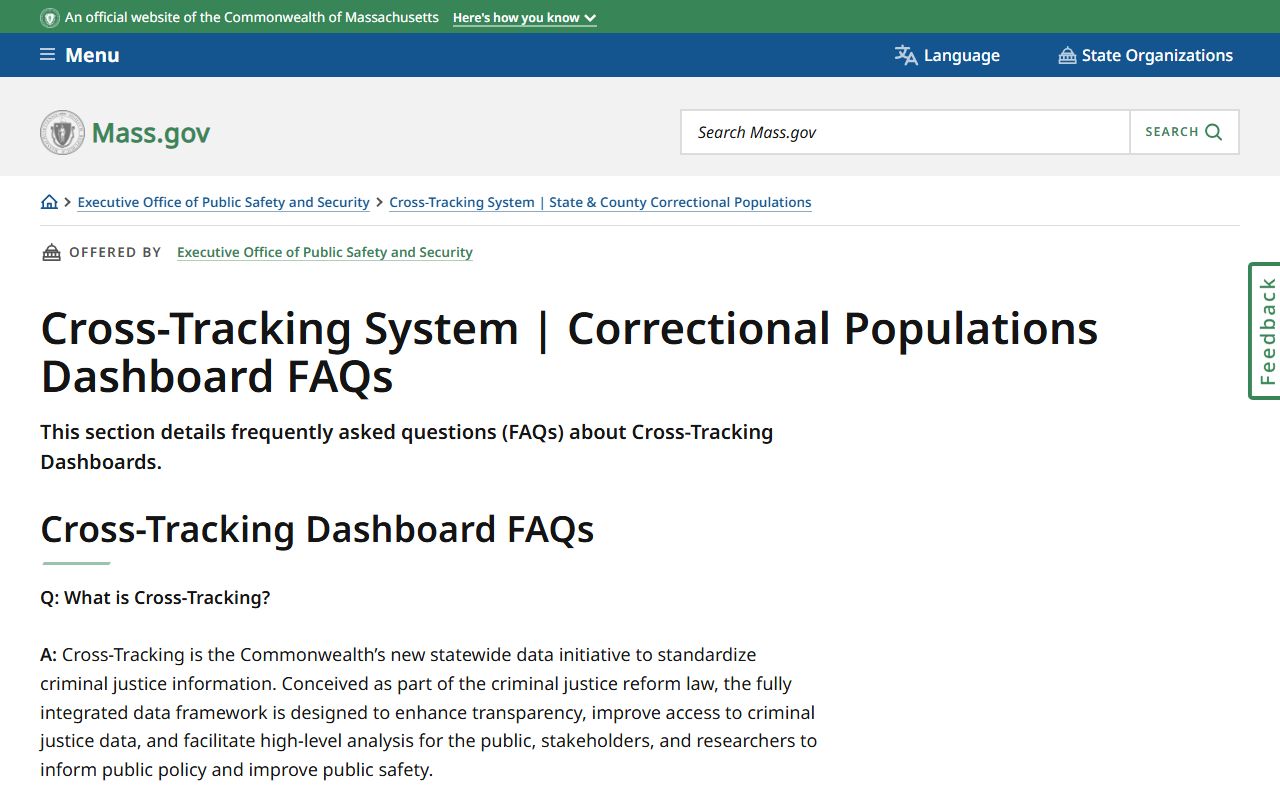 Massachusetts inmate population correctional populations dashboard FAQ