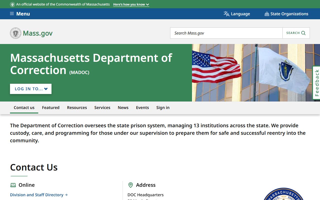 Massachusetts inmate population MA DOC agency home