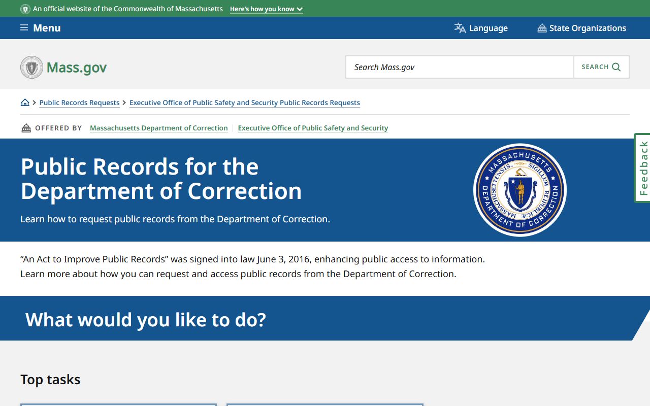 Massachusetts inmate population MA DOC public records page